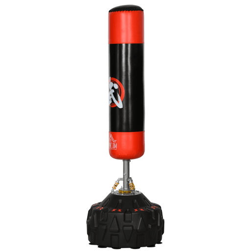 HOMCOM Saco de Boxe em Pé Saco de Boxe para Adultos com Grande Base Preenchível de Areia e Água e Molas Amortecedoras Ø60x180 cm Preto e Vermelho