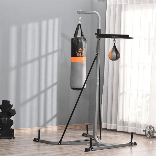HOMCOM Saco de Boxe Suspenso com Suporte Bola de Velocidade Ajustável em Altura de 167-187cm e Inflador para Treinamento Fitness em Casa Ginásio 115x157x221 cm Preto e Cinza HOMCOM Saco de Boxe Suspenso com Suporte Bola de Velocidade Ajustável em Altura de 167-187cm e Inflador para Treinamento Fitness em Casa Ginásio 115x157x221 cm Preto e Cinza