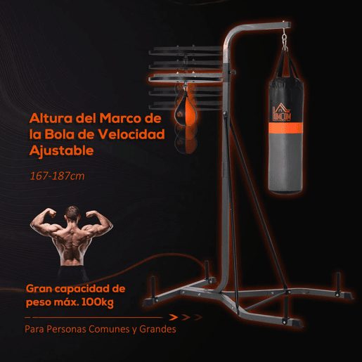 HOMCOM Saco de Boxe Suspenso com Suporte Bola de Velocidade Ajustável em Altura de 167-187cm e Inflador para Treinamento Fitness em Casa Ginásio 115x157x221 cm Preto e Cinza HOMCOM Saco de Boxe Suspenso com Suporte Bola de Velocidade Ajustável em Altura de 167-187cm e Inflador para Treinamento Fitness em Casa Ginásio 115x157x221 cm Preto e Cinza