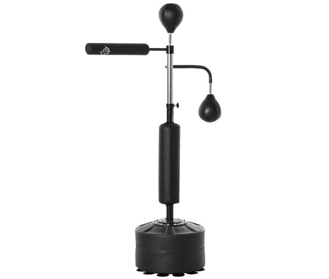 Homcom saco de boxeo de pie, 160-230 cm, saco de boxeo con barra giratoria de 360°, 2 bolas de velocidad y base rellenable, punching ball para adultos y niños, entrenamiento mma, muay thai, negro
