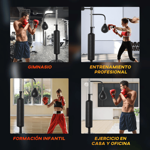 HOMCOM Punching Ball de Boxe com Altura Ajustável com 2 Bolas de Velocidade Barra Giratória 360° e Base Preenchida com Água ou Areia Punching Ball para Adultos 88x50x160-230cm Preto