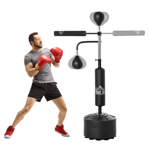 HOMCOM Punching Ball de Boxe com Altura Ajustável com 2 Bolas de Velocidade Barra Giratória 360° e Base Preenchida com Água ou Areia Punching Ball para Adultos 88x50x160-230cm Preto