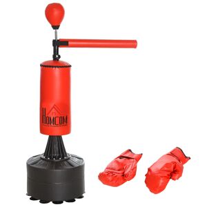 HOMCOM Punching Ball de Boxe com Altura Ajustável com Barra Giratória 360° e Base Preenchida Punching Ball para Boxe 88x48x155-205 cm Preto e Vermelho