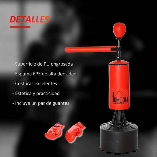HOMCOM Punching Ball de Boxe com Altura Ajustável com Barra Giratória 360° e Base Preenchida Punching Ball para Boxe 88x48x155-205 cm Preto e Vermelho