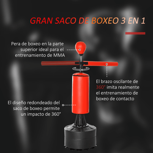 HOMCOM Punching Ball de Boxe com Altura Ajustável com Barra Giratória 360° e Base Preenchida Punching Ball para Boxe 88x48x155-205 cm Preto e Vermelho
