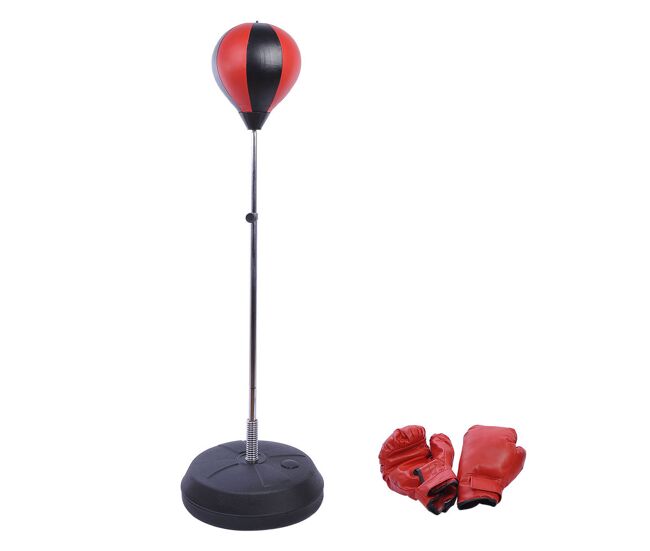 Homcom saco de boxeo de pie punching ball con altura ajustable de 4 niveles en 126-144 cm base rellenable de agua o arena guantes y inflador para adolescentes rojo y negro