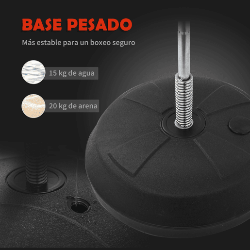 HOMCOM Punching Ball de Boxe com Altura Ajustável de 4 Níveis Base Recarregável com Água ou Areia e Luvas para Adolescentes Ø43x125-145 cm Vermelho e Preto