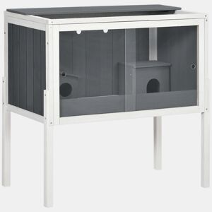 PawHut Gaiola para Hamster de Madeira 82x45x81cm Casa para Roedores com 2 Portas de Acrílico Prateleira Amovível 2 Casas para Animais Pequenos Cinza e Branco
