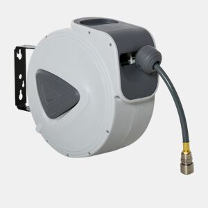 DURHAND Carretel de Mangueira de Ar Comprimido Automático de 15m Conector de 14'' BSP com Suporte para Parede Giratório 180° Diámetro Interno 38'' (9,5x15 mm) Cinza