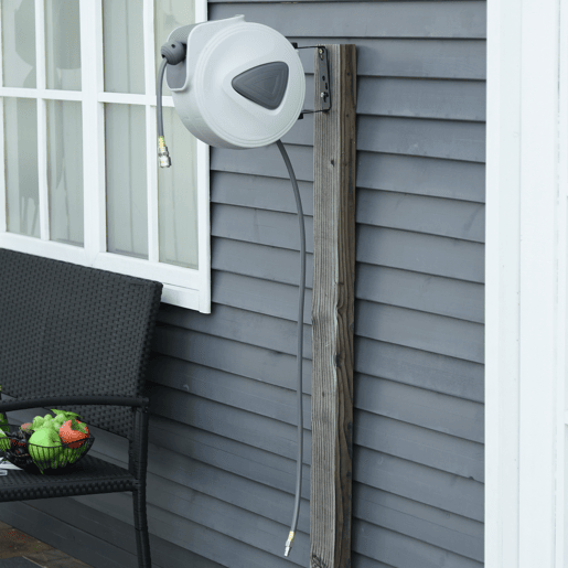 DURHAND Carretel de Mangueira de Ar Comprimido Automático de 15m Conector de 14'' BSP com Suporte para Parede Giratório 180° Diámetro Interno 38'' (9,5x15 mm) Cinza