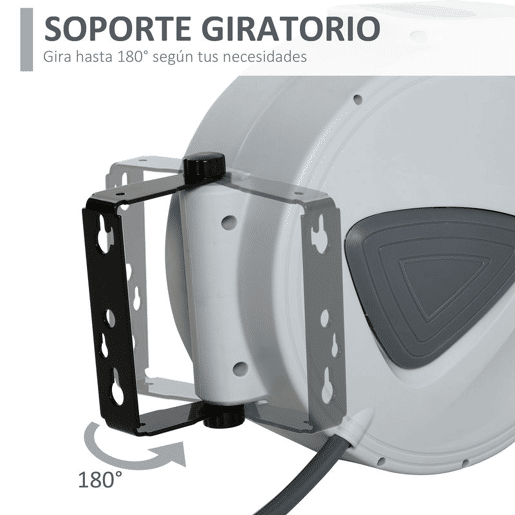 DURHAND Carretel de Mangueira de Ar Comprimido Automático de 15m Conector de 14'' BSP com Suporte para Parede Giratório 180° Diámetro Interno 38'' (9,5x15 mm) Cinza