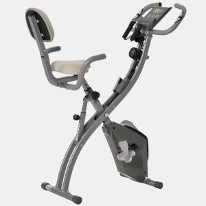 HOMCOM Bicicleta Estática Dobrável com Altura e Resistência Ajustáveis com Tela LCD e Assento com Encosto 51x97x115cm Cinza