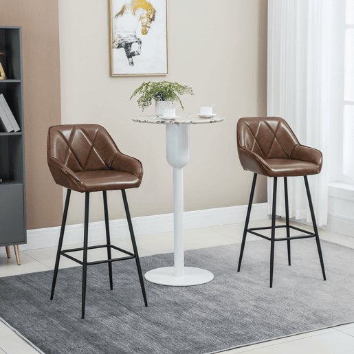HOMCOM Conjunto de 2 Bancos Altos de Cozinha Bancos de Bar Estofados em PU com Encosto Alto Pés de Aço e Apoio para os Pés para Sala de Jantar Carga 120kg 50x47,5x102,5cm Marrom