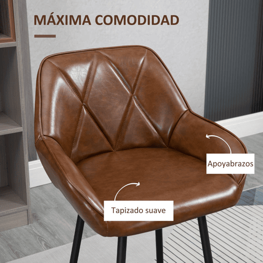 HOMCOM Conjunto de 2 Bancos Altos de Cozinha Bancos de Bar Estofados em PU com Encosto Alto Pés de Aço e Apoio para os Pés para Sala de Jantar Carga 120kg 50x47,5x102,5cm Marrom