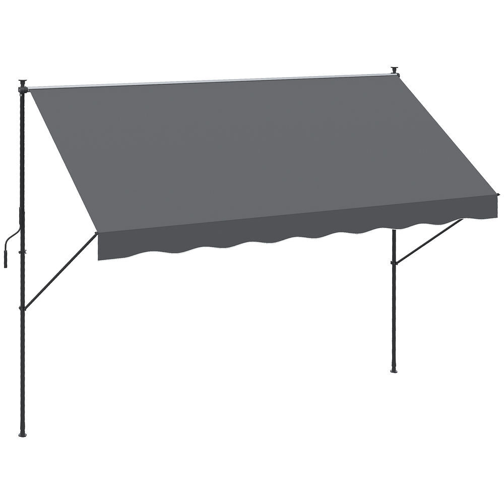 Outsunny toldo manual retráctil toldo para balcón con altura ajustable manivela y protección solar para terraza jardín gris