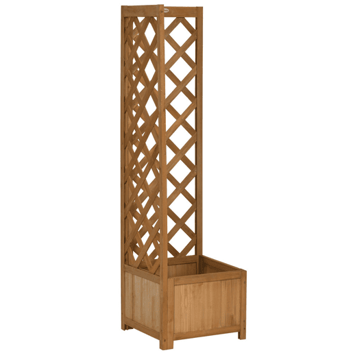 Outsunny Floreira com Treliça de Madeira Caixa de Plantio com Suporte para Plantas Trepadeiras Cultivos de Plantas Flores Decoração 40x40x145cm Madeira