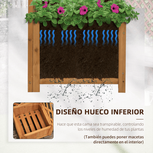 Outsunny Floreira com Treliça de Madeira Caixa de Plantio com Suporte para Plantas Trepadeiras Cultivos de Plantas Flores Decoração 40x40x145cm Madeira