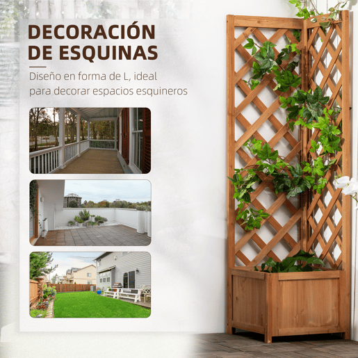 Outsunny Floreira com Treliça de Madeira Caixa de Plantio com Suporte para Plantas Trepadeiras Cultivos de Plantas Flores Decoração 40x40x145cm Madeira