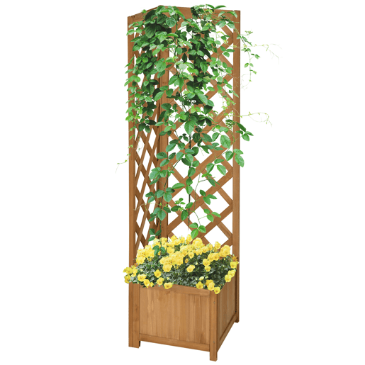 Outsunny Floreira com Treliça de Madeira Caixa de Plantio com Suporte para Plantas Trepadeiras Cultivos de Plantas Flores Decoração 40x40x145cm Madeira