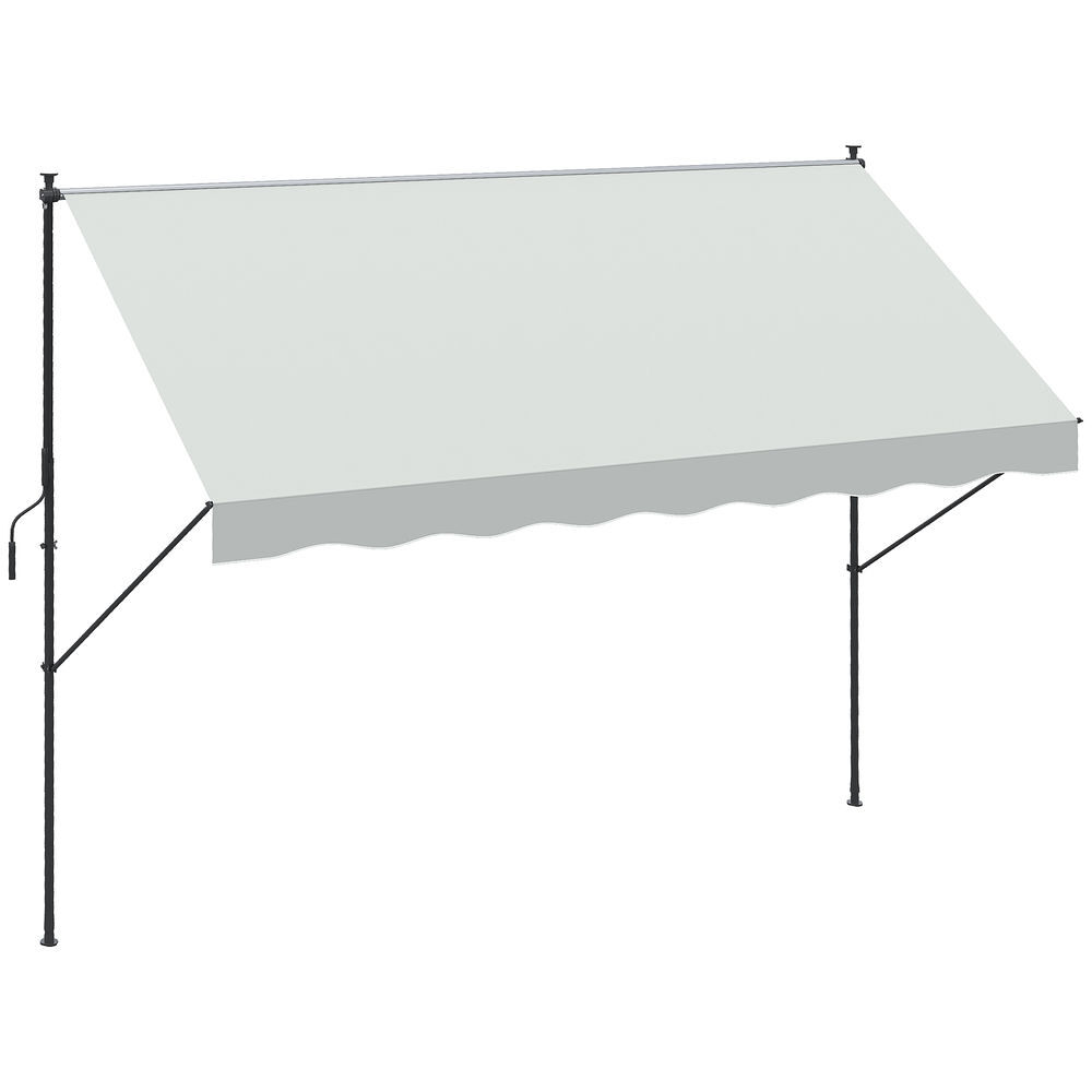 Outsunny toldo manual retráctil 3x1,75 m, toldo exterior terraza enrollable, altura ajustable 210-310 cm, con manivela, anti-uv e impermeable, sin taladro, para balcón, jardín, crema
