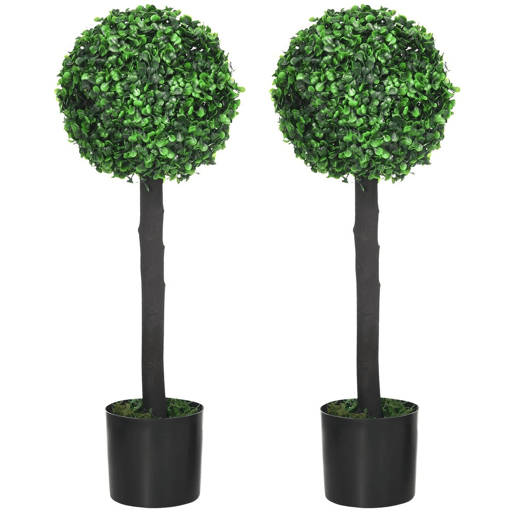 HOMCOM Conjunto de 2 Plantas Artificiais Decorativas 60cm Buxos Artificiais em Vaso para Decoração de Interior e Exterior Ø20x60 cm Verde