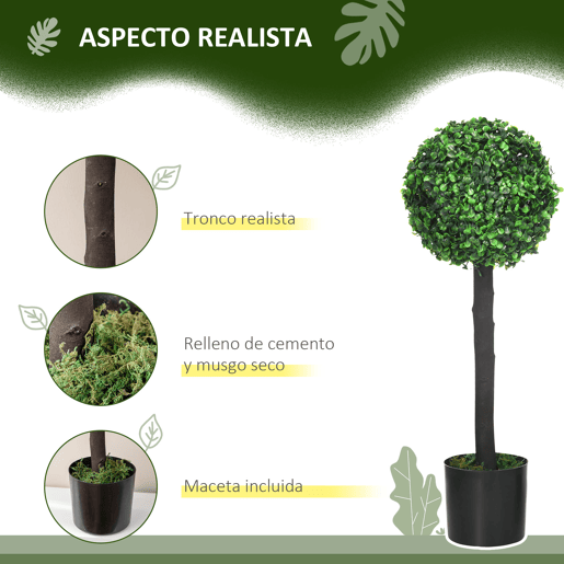 HOMCOM Conjunto de 2 Plantas Artificiais Decorativas 60cm Buxos Artificiais em Vaso para Decoração de Interior e Exterior Ø20x60 cm Verde