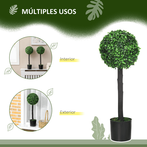 HOMCOM Conjunto de 2 Plantas Artificiais Decorativas 60cm Buxos Artificiais em Vaso para Decoração de Interior e Exterior Ø20x60 cm Verde