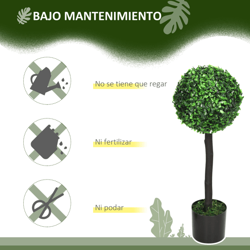 HOMCOM Conjunto de 2 Plantas Artificiais Decorativas 60cm Buxos Artificiais em Vaso para Decoração de Interior e Exterior Ø20x60 cm Verde