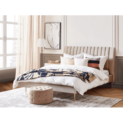Cama Veludo MARVILLE 180 x 200 cm Cor de areia
