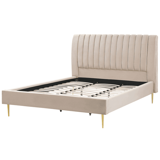 Cama Veludo MARVILLE 180 x 200 cm Cor de areia