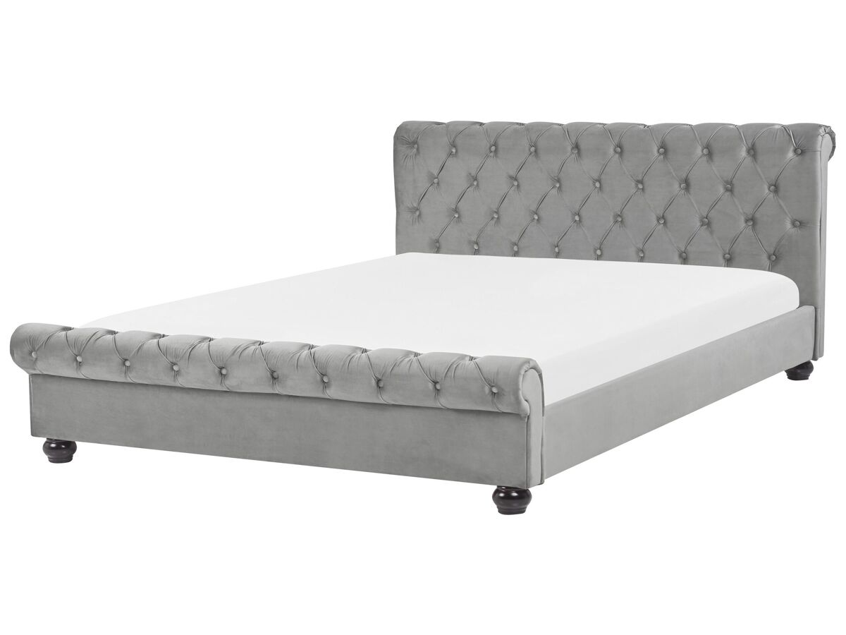 Beliani Cama Terciopelo AVALLON 192x233 Gris Claro
