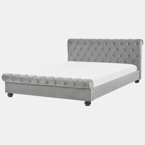 Cama Veludo AVALLON 180 x 200 cm Cinzento