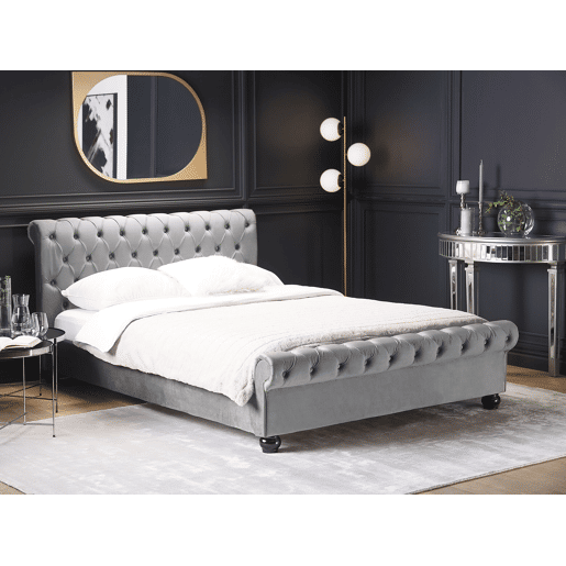 Cama Veludo AVALLON 180 x 200 cm Cinzento