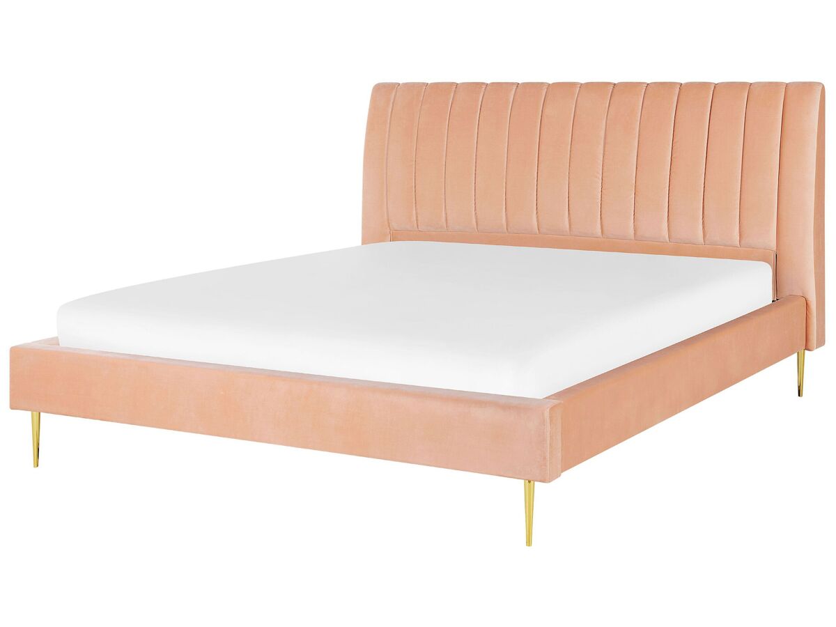 Beliani Cama Terciopelo MARVILLE 198x225 Rosa Talco