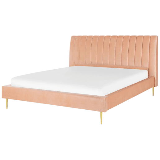 Cama Veludo MARVILLE 180 x 200 cm Rosa pêssego
