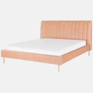 Cama Veludo MARVILLE 180 x 200 cm Rosa pêssego
