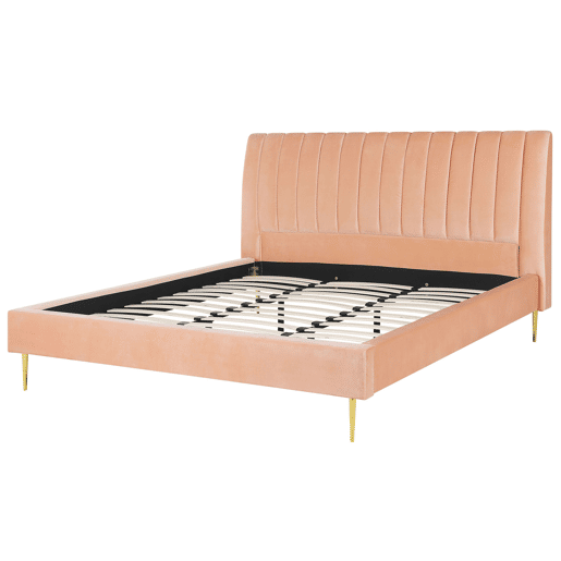 Cama Veludo MARVILLE 180 x 200 cm Rosa pêssego
