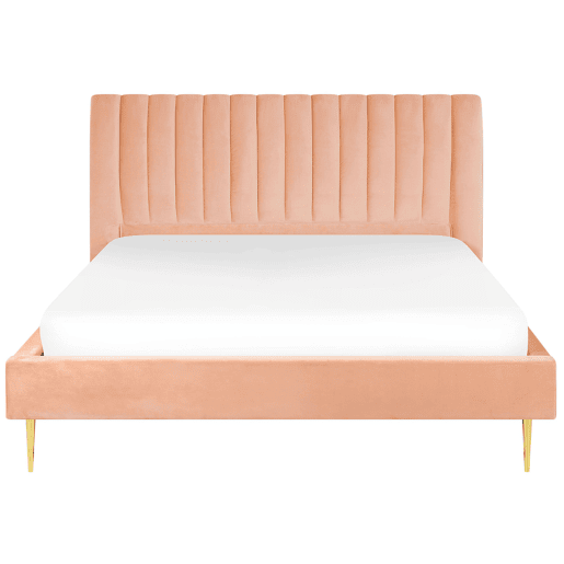 Cama Veludo MARVILLE 180 x 200 cm Rosa pêssego