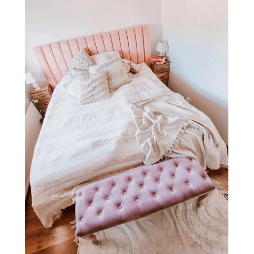 Cama Veludo MARVILLE 180 x 200 cm Rosa pêssego