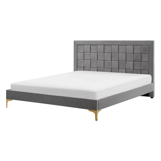 Cama Veludo LIMOUX 140 x 200 cm Cinzento