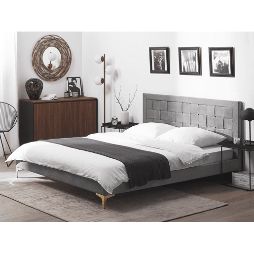 Cama Veludo LIMOUX 140 x 200 cm Cinzento