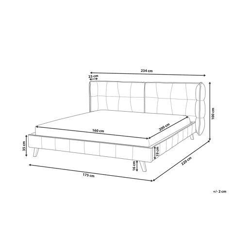 Cama Veludo SENLIS 160 x 200 cm Cinzento