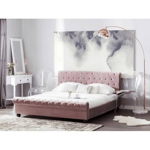 Cama Veludo AVALLON 180 x 200 cm Rosa