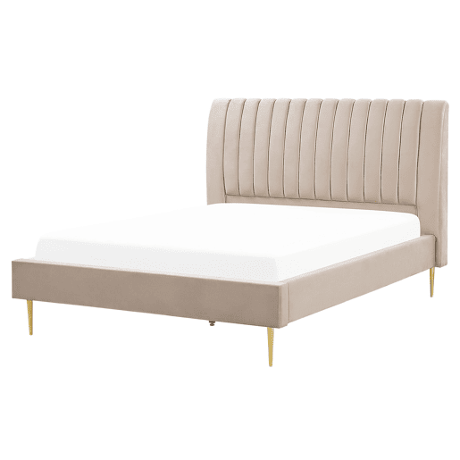 Cama Veludo MARVILLE 160 x 200 cm Cor de areia
