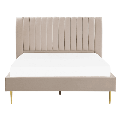 Cama Veludo MARVILLE 160 x 200 cm Cor de areia