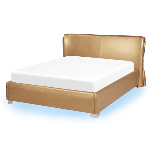 Cama com LED Pele PARIS 140 x 200 cm LED Dourado