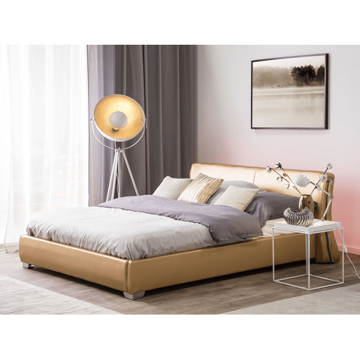 Cama com LED Pele PARIS 140 x 200 cm LED Dourado