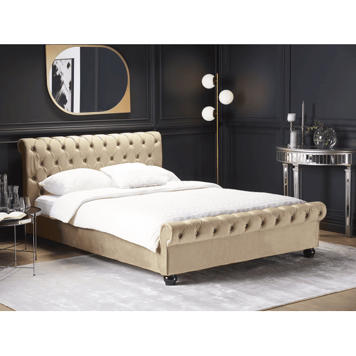 Cama Veludo AVALLON 160 x 200 cm Creme
