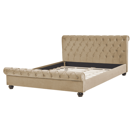 Cama Veludo AVALLON 160 x 200 cm Creme