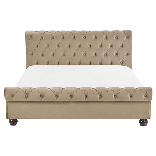 Cama Veludo AVALLON 160 x 200 cm Creme